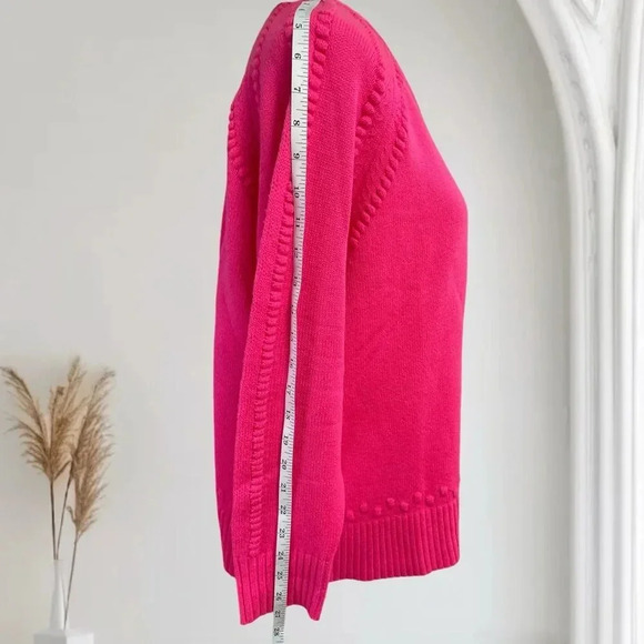 Sail to Sable crewneck sweater, hot pink pompoms pullover cashmere wool blend - Picture 15 of 16